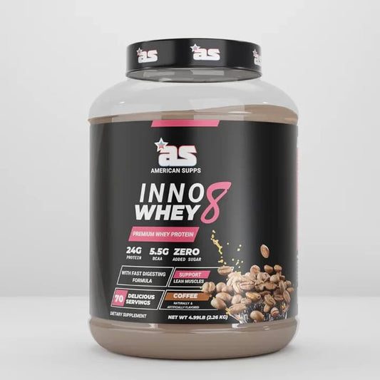 American Supps Inno Whey 8 Premium Whey Protein Powder, 2.26 kg, Cofee Flavour, 24g Protein Per Serving